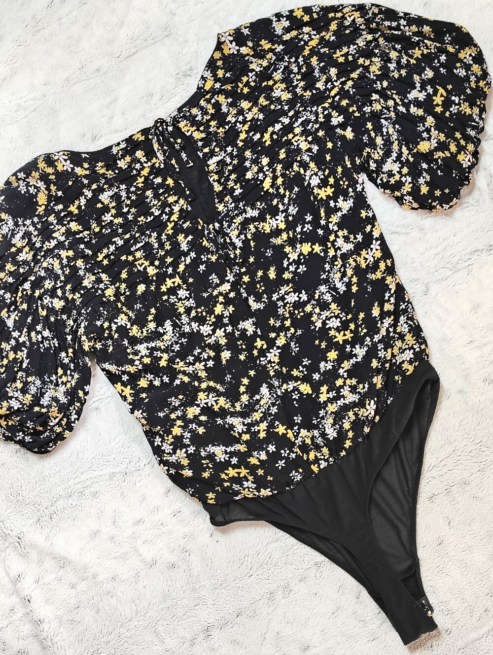 Free People Dessa Bodysuit Black Floral Women's XS Bohemian Hippie Retro Prairie - Picture 13 of 14